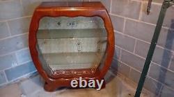 Cabinet d'affichage en verre de rangement en bois avec étagère en verre, unité vintage antique