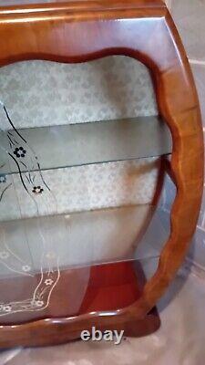 Cabinet d'affichage en verre de rangement en bois avec étagère en verre, unité vintage antique