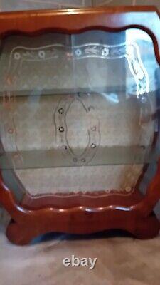 Cabinet d'affichage en verre de rangement en bois avec étagère en verre, unité vintage antique