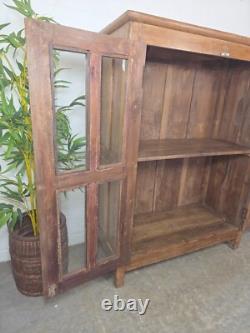 Cabinet d'affichage vintage en bois colonial indien émaillé pour cuisine, salle de bain et boissons