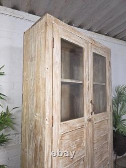 Cabinet de boissons de cuisine vintage en bois récupéré indien émaillé, autoportant
