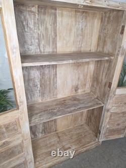 Cabinet de boissons de cuisine vintage en bois récupéré indien émaillé, autoportant