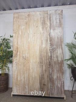 Cabinet de boissons de cuisine vintage en bois récupéré indien émaillé, autoportant