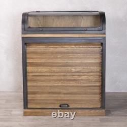 Cabinet de collectionneurs de montres Samuel avec façade tambour en chêne, unité avec couvercle relevable et cadre en métal