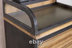 Cabinet de collectionneurs de montres Samuel avec façade tambour en chêne, unité avec couvercle relevable et cadre en métal