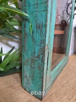 Cabinet de cuisine mural en bois indien vintage verni, porte-clés et rack à épices pour couloir.