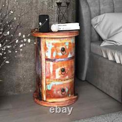 Cabinet rond en bois massif récupéré avec 3 tiroirs vintage rustique antique vidaXL