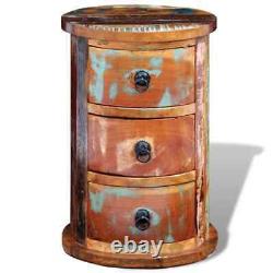 Cabinet rond en bois massif récupéré avec 3 tiroirs vintage rustique antique vidaXL
