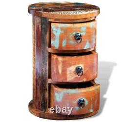 Cabinet rond en bois massif récupéré avec 3 tiroirs vintage rustique antique vidaXL