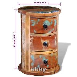 Cabinet rond en bois massif récupéré avec 3 tiroirs vintage rustique antique vidaXL