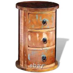 Cabinet rond en bois massif récupéré avec 3 tiroirs vintage rustique antique vidaXL