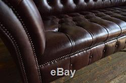 Canapé Chesterfield Fait Main Couch Chair 4 Places Vintage Antique Brun Cuir