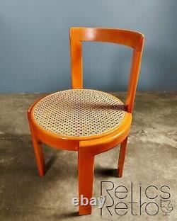 Chaise de salle à manger vintage rétro MCM orange et en osier des années 50