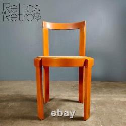 Chaise de salle à manger vintage rétro MCM orange et en osier des années 50