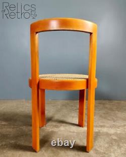 Chaise de salle à manger vintage rétro MCM orange et en osier des années 50