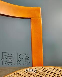 Chaise de salle à manger vintage rétro MCM orange et en osier des années 50