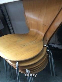 Chaises de cuisine en bois et métal de style danois rétro vintage, empilables, ensemble de 6