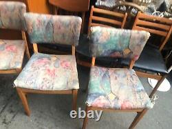 Chaises de cuisine en tissu en bois rétro vintage milieu de siècle 4 relooking de café