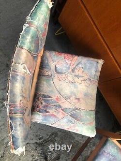 Chaises de cuisine en tissu en bois rétro vintage milieu de siècle 4 relooking de café