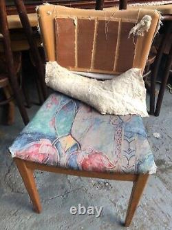 Chaises de cuisine en tissu en bois rétro vintage milieu de siècle 4 relooking de café
