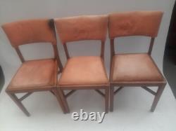Chaises de cuisine et de café vintage rétro en velours rose boisées milieu de siècle MCM x 3