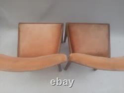 Chaises de cuisine et de café vintage rétro en velours rose boisées milieu de siècle MCM x 3