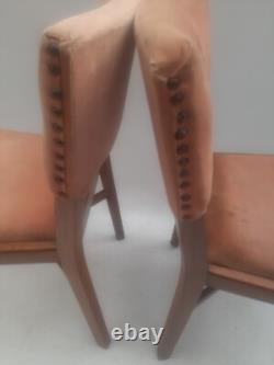 Chaises de cuisine et de café vintage rétro en velours rose boisées milieu de siècle MCM x 3