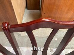 Chaises de salle à manger de cuisine vintage rétro en bois brun à dossier haut x 4 avec sièges en tissu