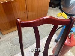 Chaises de salle à manger de cuisine vintage rétro en bois brun à dossier haut x 4 avec sièges en tissu