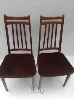 Chaises en teck vintage rétro des années 50 pour salle à manger x 2 en velours marron