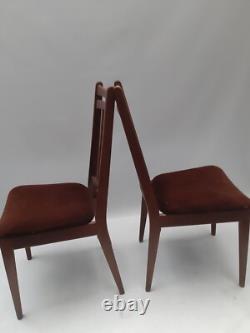 Chaises en teck vintage rétro des années 50 pour salle à manger x 2 en velours marron