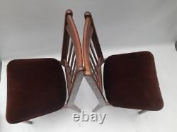 Chaises en teck vintage rétro des années 50 pour salle à manger x 2 en velours marron