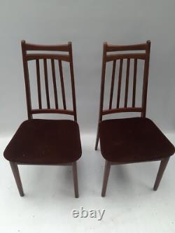 Chaises en teck vintage rétro des années 50 pour salle à manger x 2 en velours marron