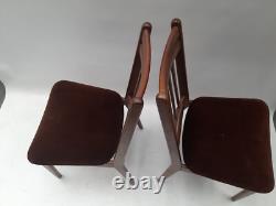 Chaises en teck vintage rétro des années 50 pour salle à manger x 2 en velours marron