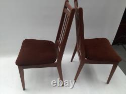 Chaises en teck vintage rétro des années 50 pour salle à manger x 2 en velours marron