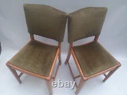 Chaises en velours vert utilitaire de salle à manger de cuisine en bois rétro vintage milieu du siècle MCM