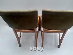 Chaises en velours vert utilitaire de salle à manger de cuisine en bois rétro vintage milieu du siècle MCM