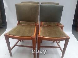 Chaises en velours vert utilitaire de salle à manger de cuisine en bois rétro vintage milieu du siècle MCM