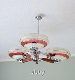 Chandelier Vintage Rétro Milieu du Siècle à 3 Bras en Chrome, Chandelier Art Déco