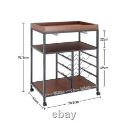 Chariot de Service Vintage à Roues pour Cuisine Rétro Rustique d'Hôtel, Cadre en Métal