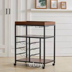 Chariot de Service Vintage à Roues pour Cuisine Rétro Rustique d'Hôtel, Cadre en Métal