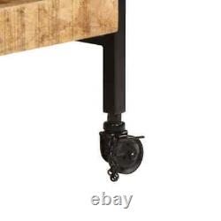 Chariot de cuisine à roulettes en bois massif brut de mangue pour le stockage du thé vidaXL