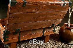 Coffre De Rangement En Bois Table Basse Antique Retro Steamer Pine Chest Vintage Box