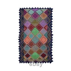Couverture jetée en losange tricoté vintage années 1970 jeté canapé fauteuil laine polyester