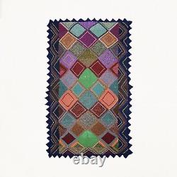 Couverture jetée en losange tricoté vintage années 1970 jeté canapé fauteuil laine polyester