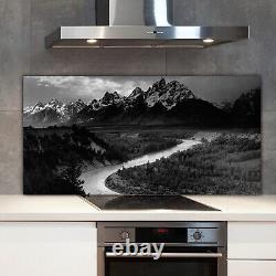 Crédence de Cuisine en Verre Trempé 140x70 Montagnes Sombres Vintage Rétro