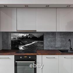 Crédence de Cuisine en Verre Trempé 140x70 Montagnes Sombres Vintage Rétro