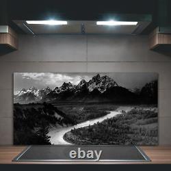 Crédence de cuisine en verre trempé 100x50 montagnes sombres vintage rétro