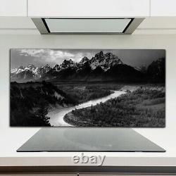 Crédence de cuisine en verre trempé 120x60 montagnes sombres vintage rétro