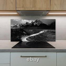 Crédence de cuisine en verre trempé 120x60 montagnes sombres vintage rétro